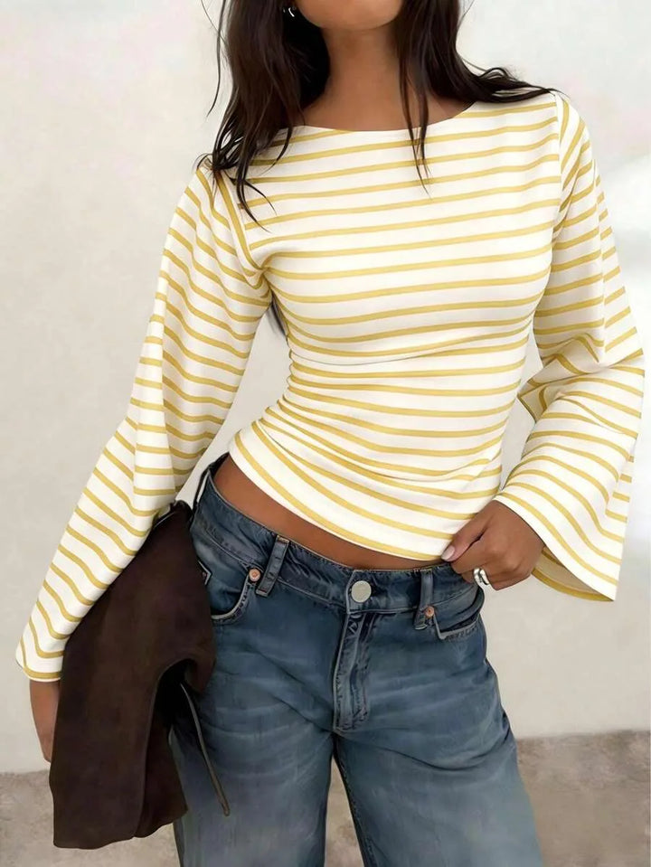 Top Rayé à Manches Évasées – Jaune