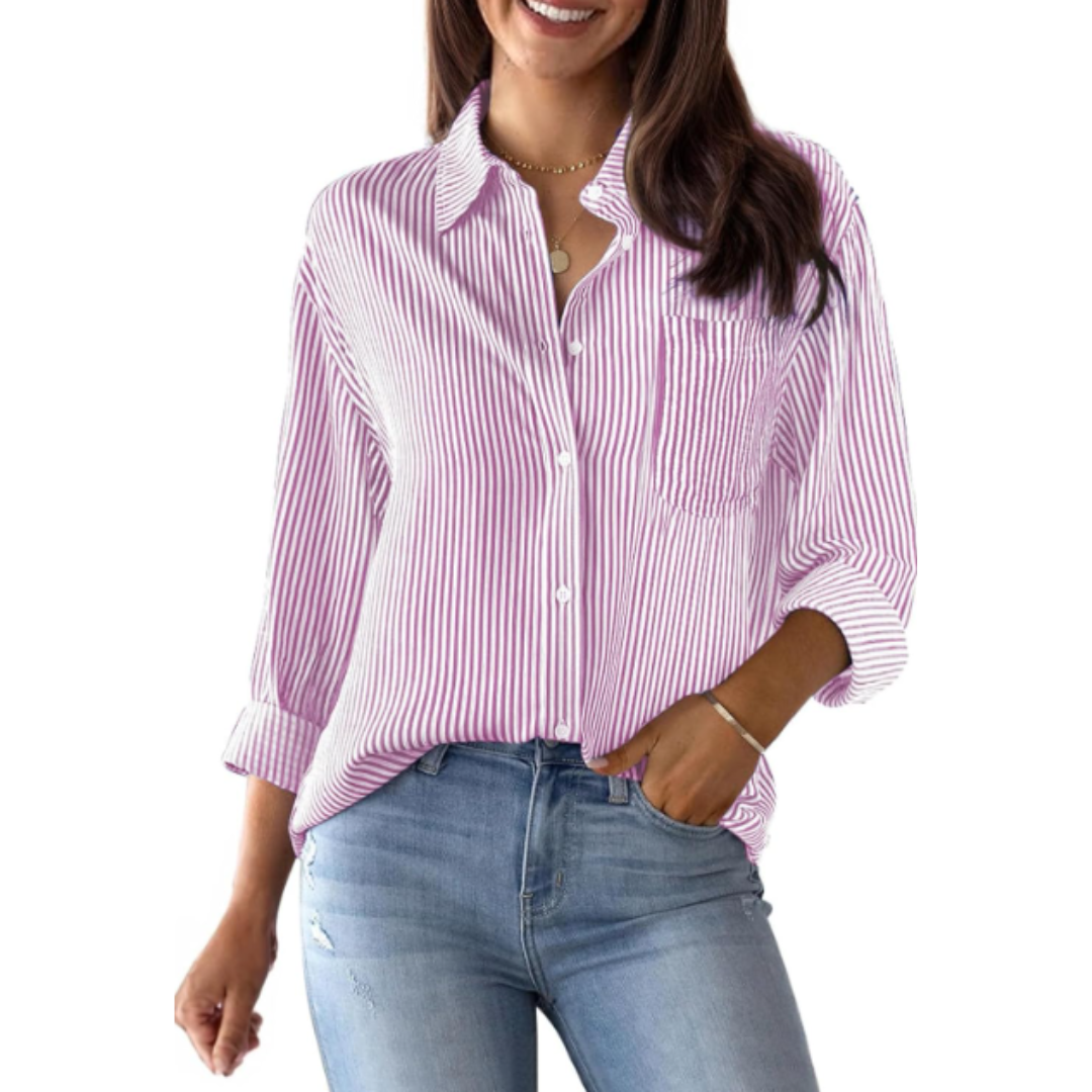 Top Rayé à Coupe Décontractée – Rose