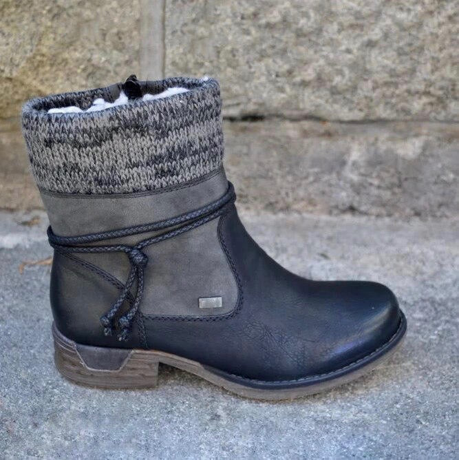Bottines avec Revers en Tricot | Doublure Chaude | Style Rustique