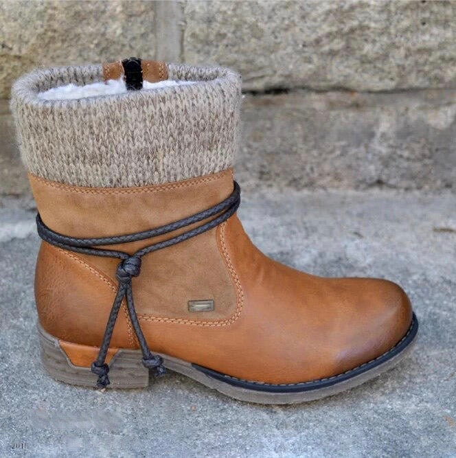 Bottines avec Revers en Tricot | Doublure Chaude | Style Rustique