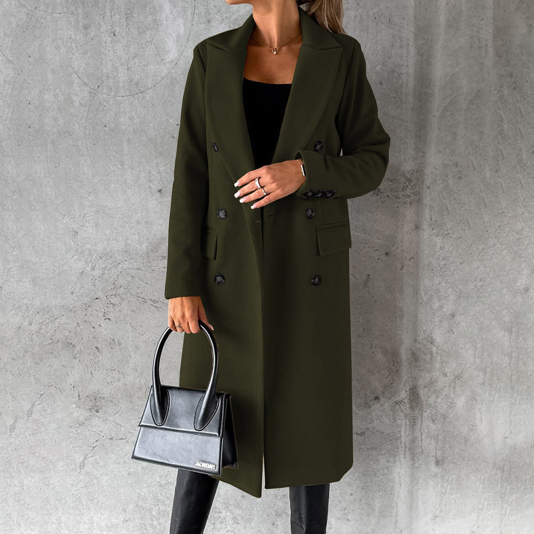 Manteau Long à Coupe Tailleur – Vert Foncé