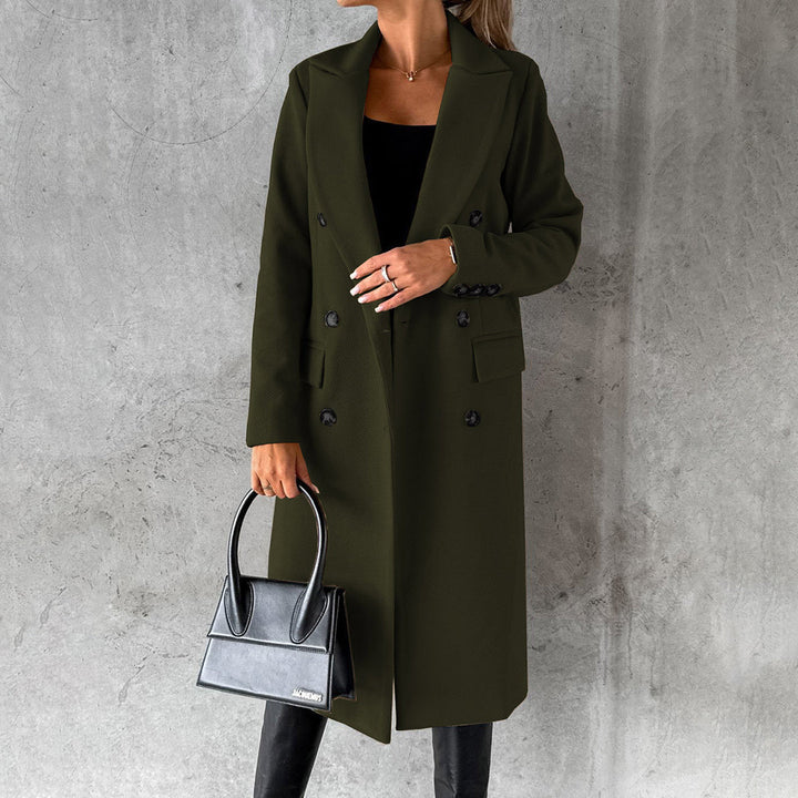 Manteau Long à Coupe Tailleur – Vert Foncé