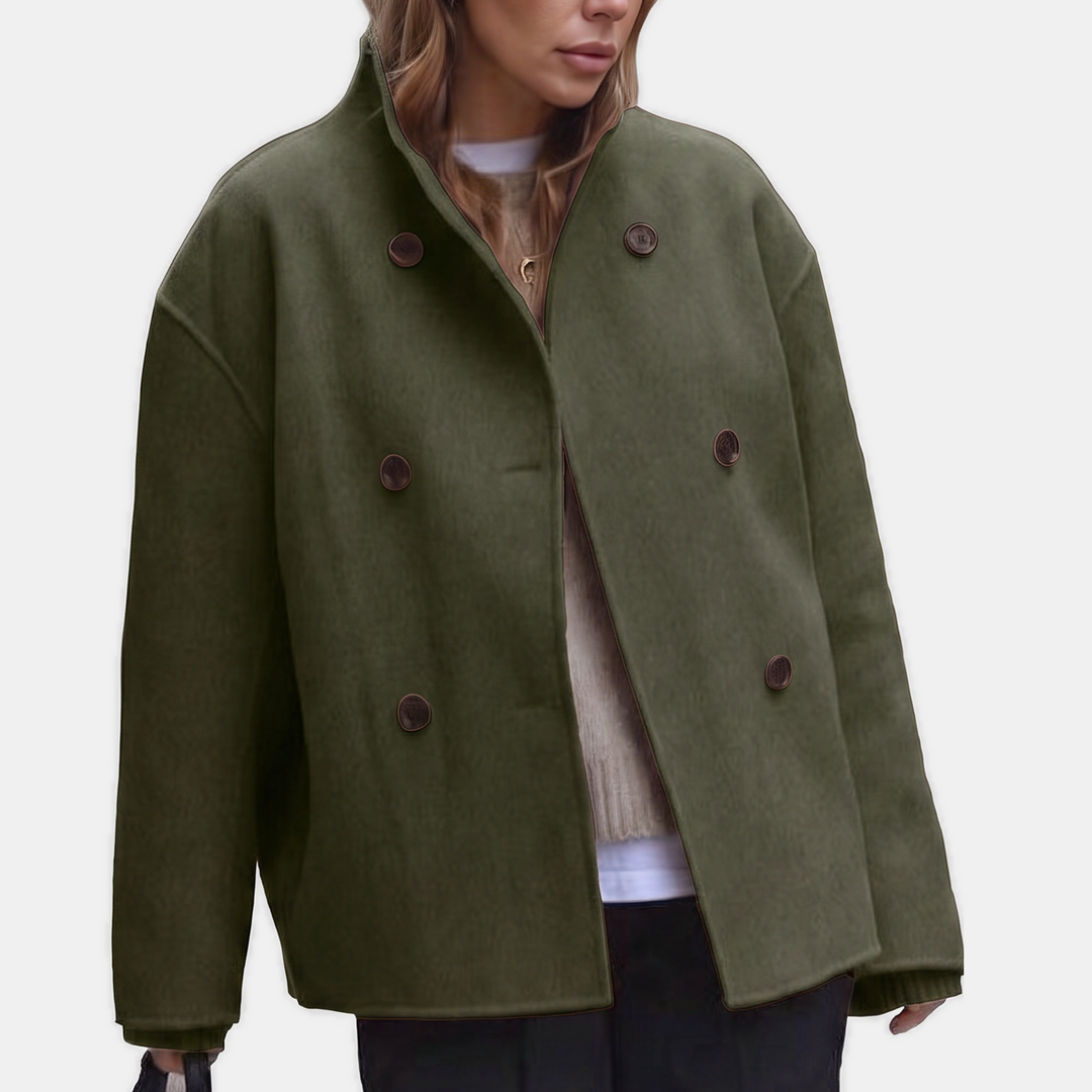 Manteau Court Élégant Oversize – Vert Olive