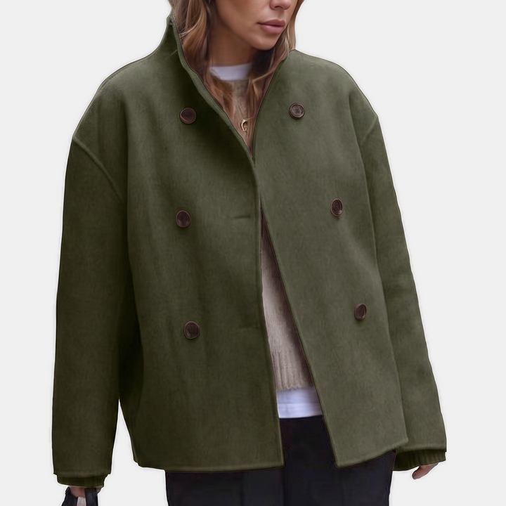 Manteau Court Élégant Oversize – Vert Olive