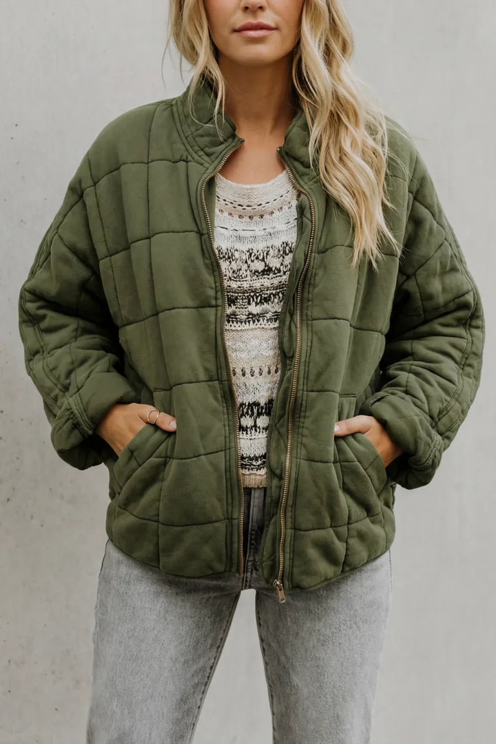 Veste Matelassée Col Rond – Vert Foncé