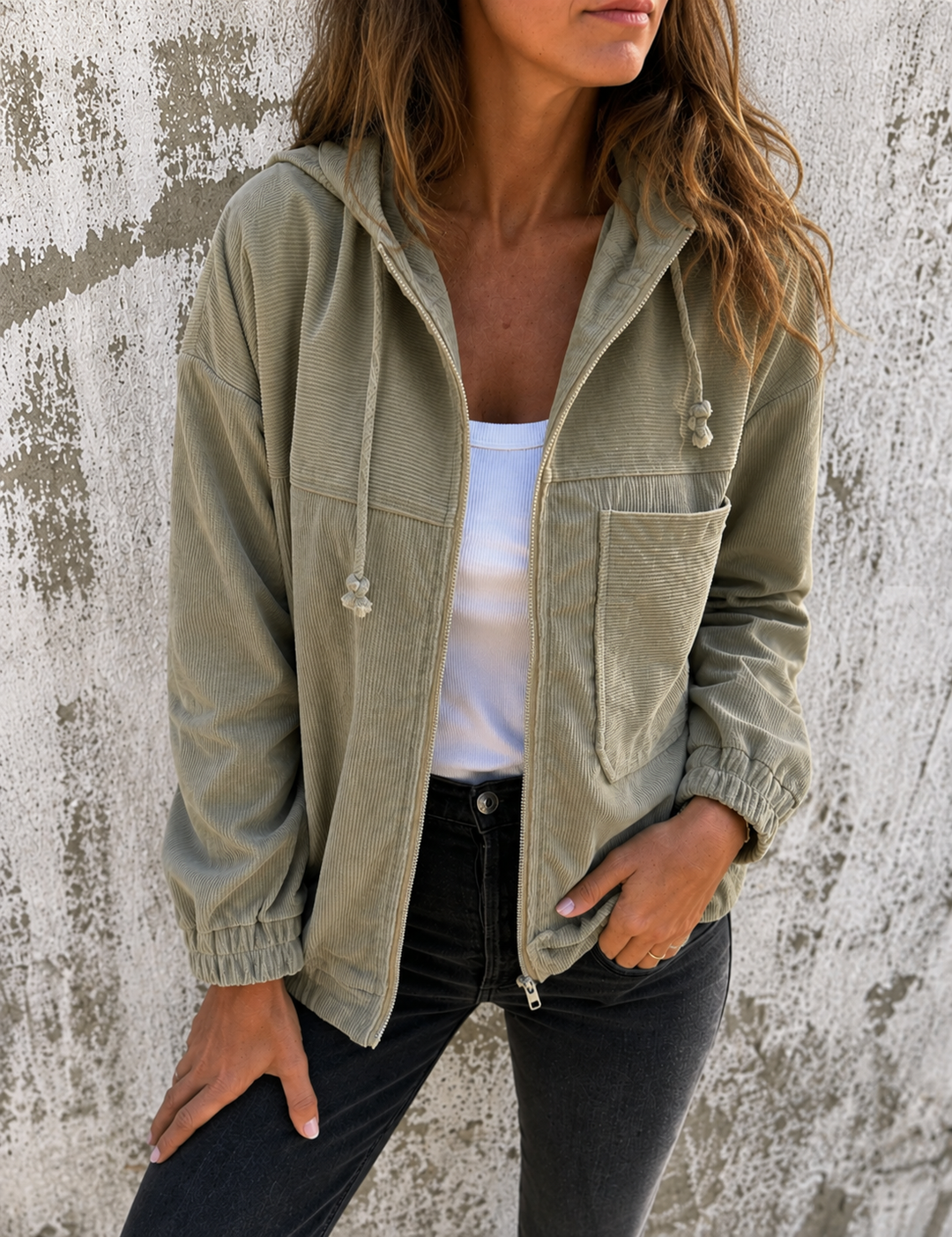 Veste texturée avec capuche – Vert