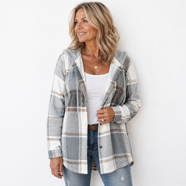 Veste à Carreaux et Capuche – Gris