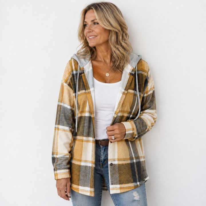 Veste à Carreaux et Capuche – Jaune