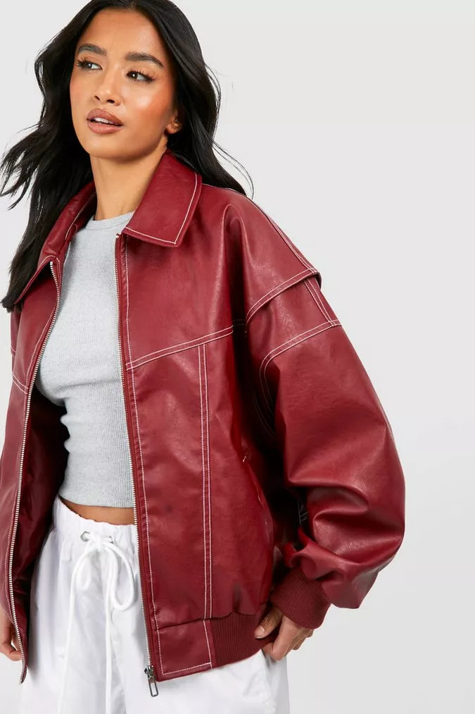 Veste ample à coutures apparentes – Rouge