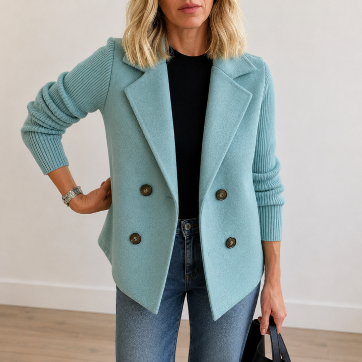 Veste blazer à manches texturées – Bleu Ciel