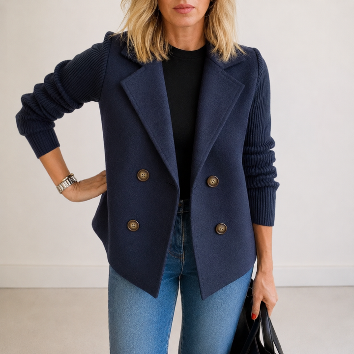 Veste blazer à manches texturées – Bleu Marine