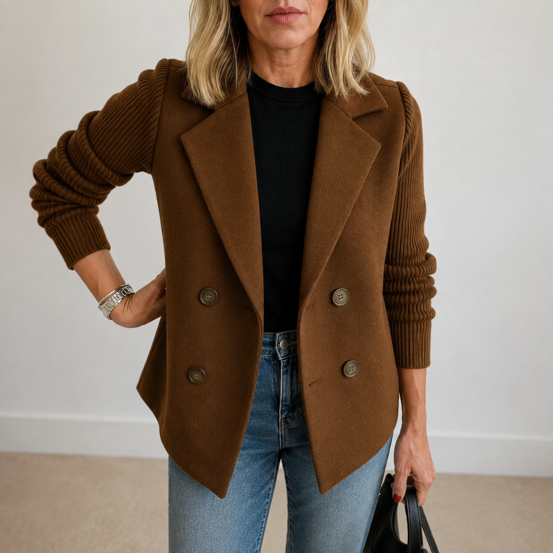 Veste blazer à manches texturées – Marron Foncé