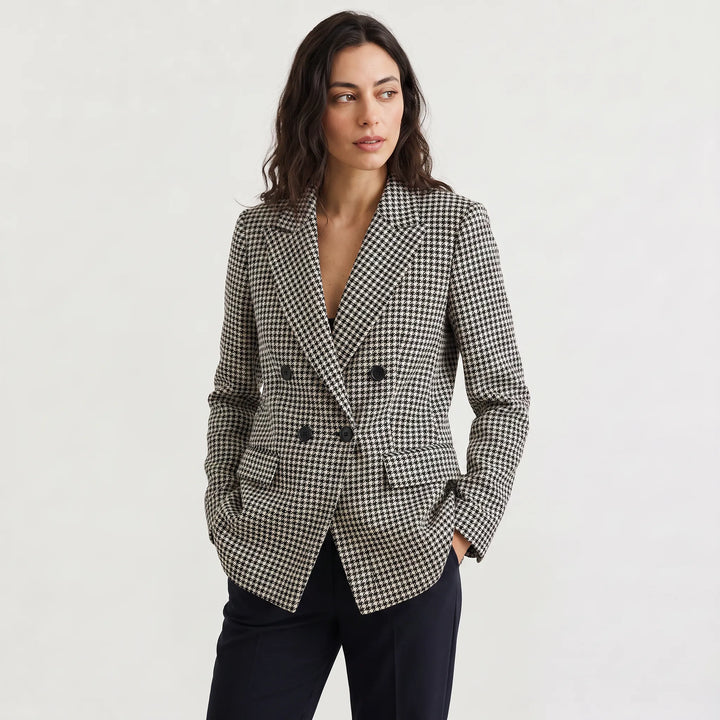 Veste Blazer Croisée Pied-de-Poule – Noir/Blanc