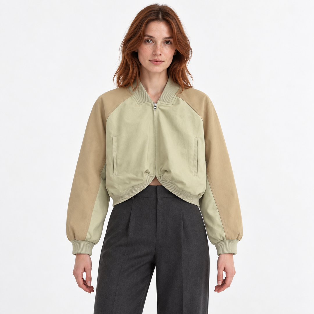 Veste Bomber Courte Bicolore – Kaki