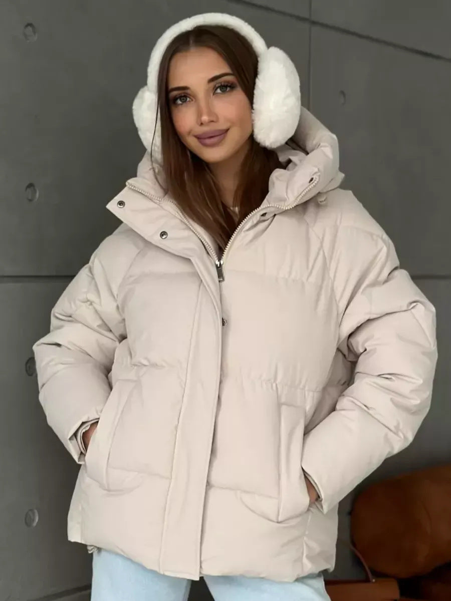 Veste Bouffante à Capuche Ample – Abricot