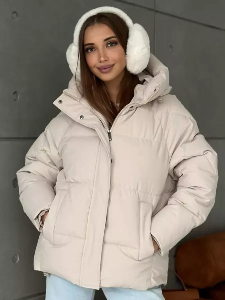Veste Bouffante à Capuche Ample – Abricot