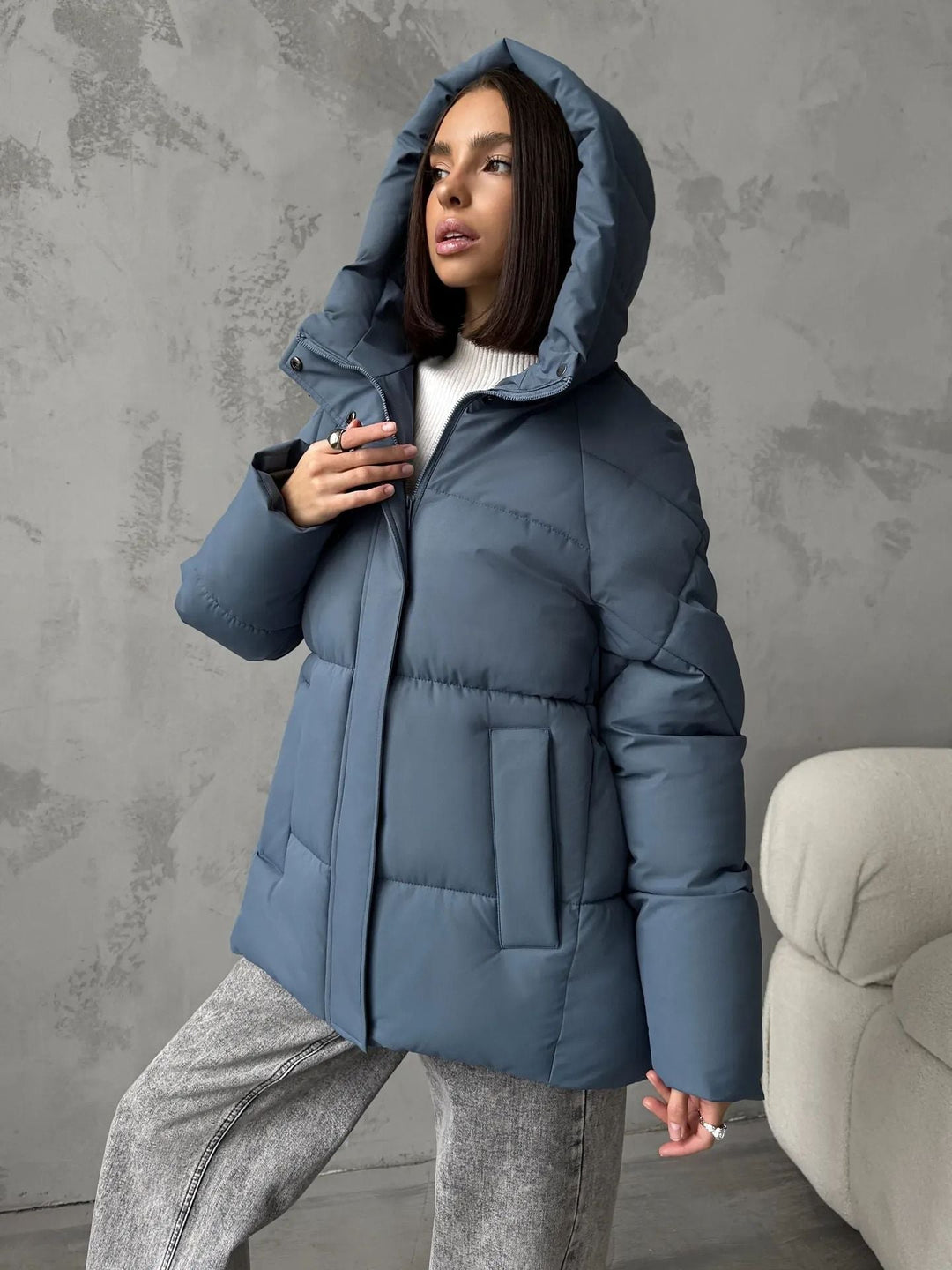 Veste Bouffante à Capuche Ample – Bleu