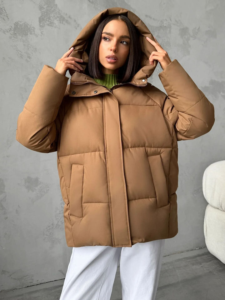 Veste Bouffante à Capuche Ample – Caramel