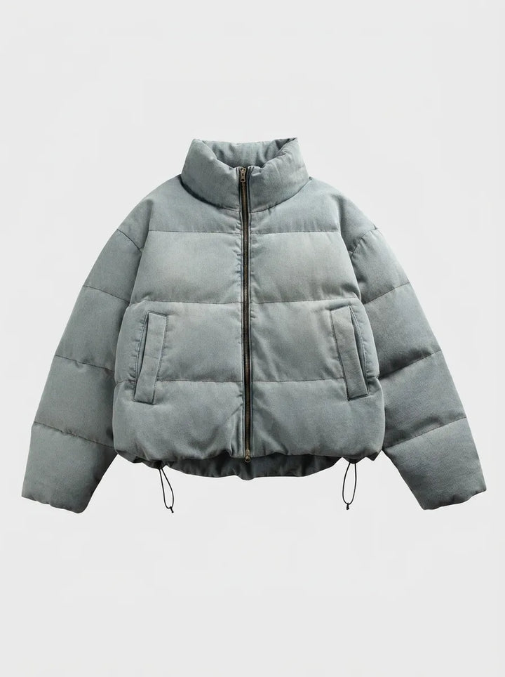 Veste Bouffante à Col Montant – Bleu