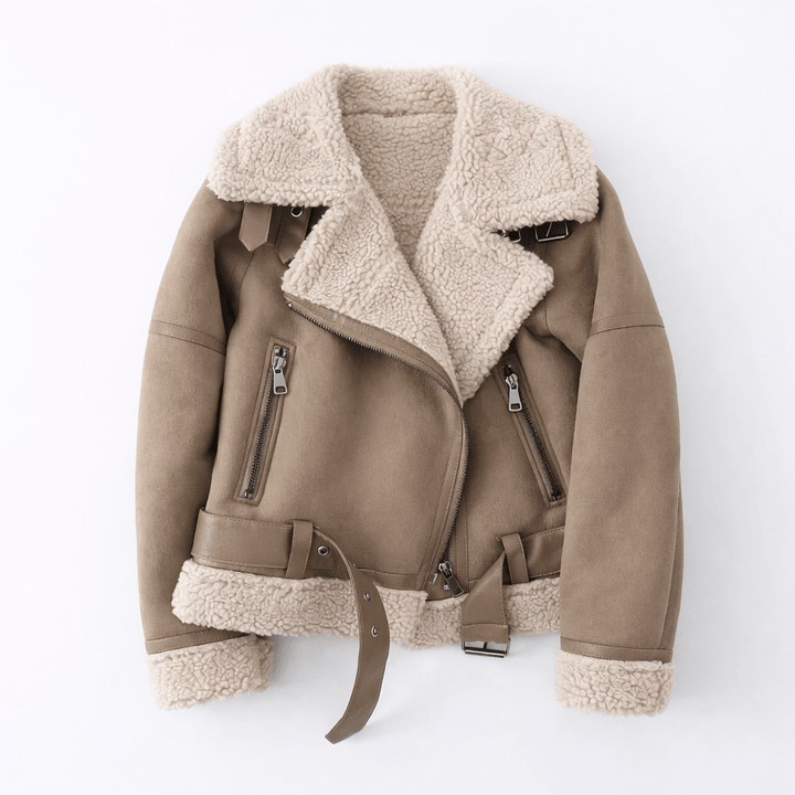 Veste Ceinturée à Col Douillet – Marron