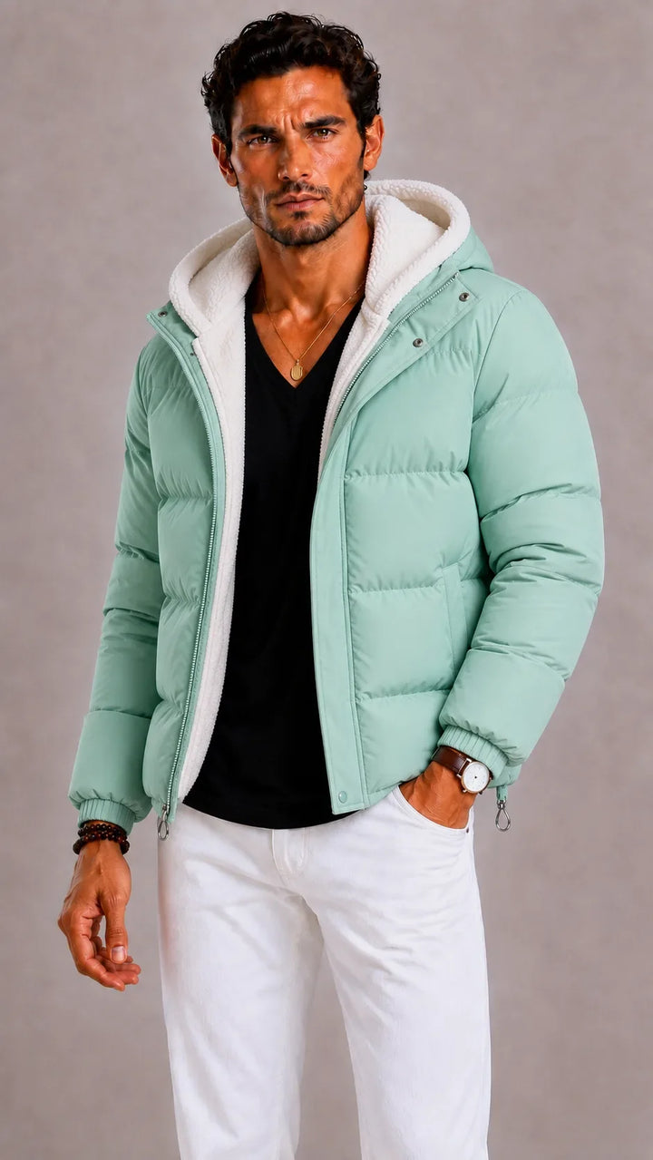 Veste Chaude Doublée à Capuche – Vert Menthe