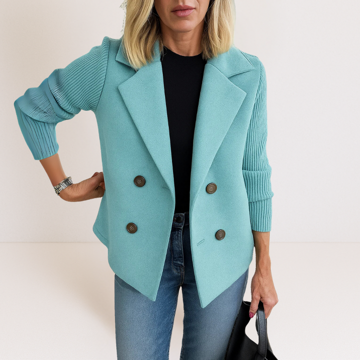 Veste Cintrée à Manches Texturées – Bleu Clair