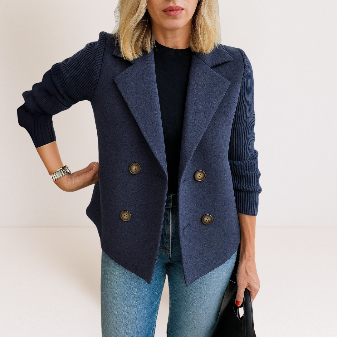 Veste Cintrée à Manches Texturées – Bleu