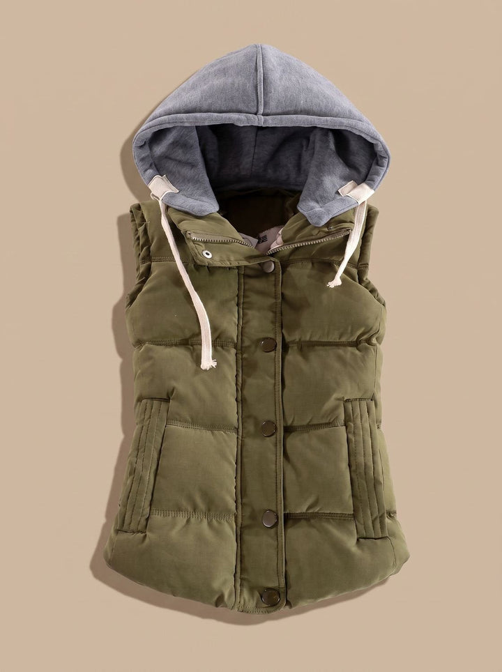 Veste Cintrée à Capuche Amovible – Vert Olive