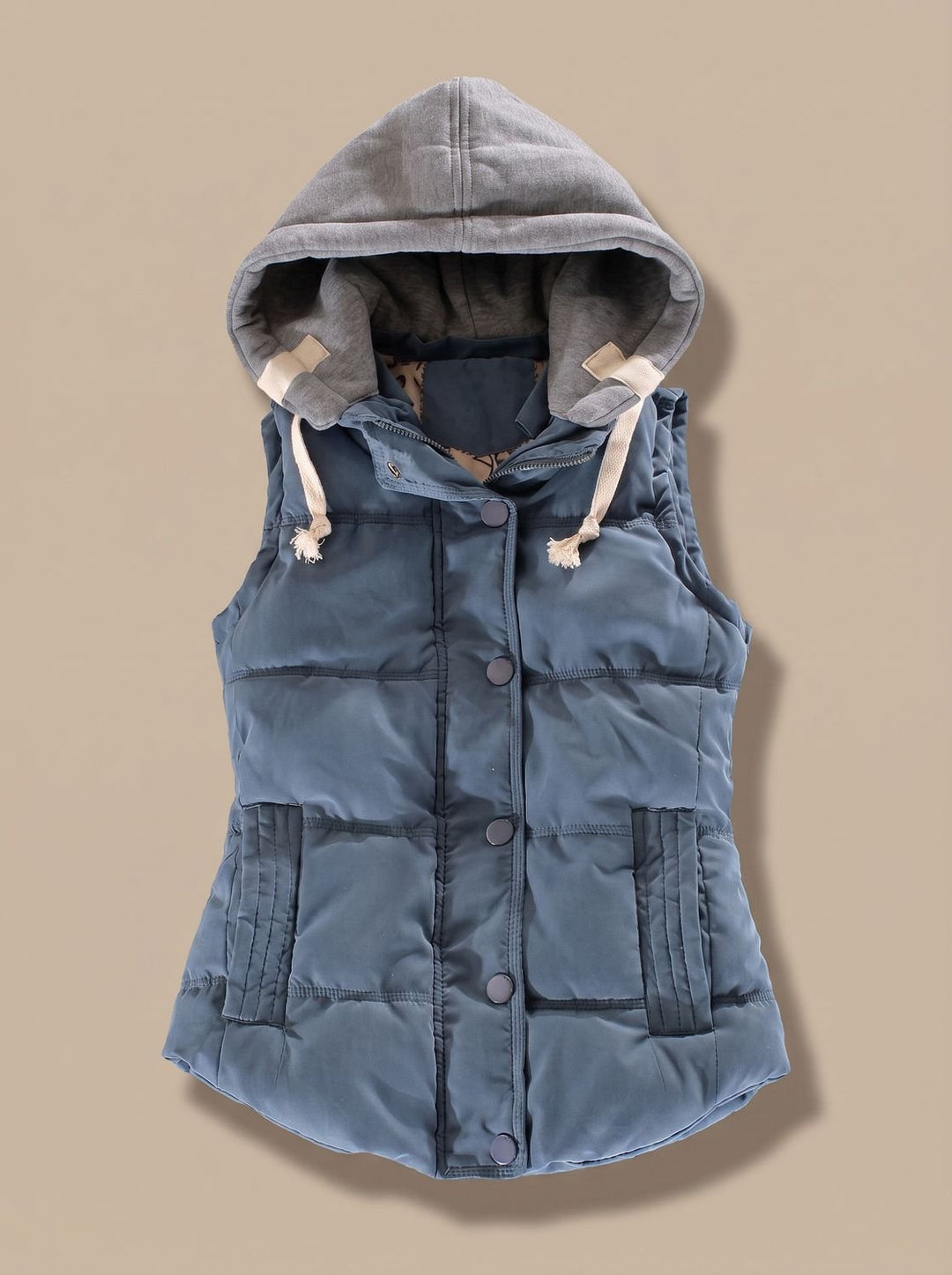 Veste Cintrée à Capuche Amovible – Bleu Gris