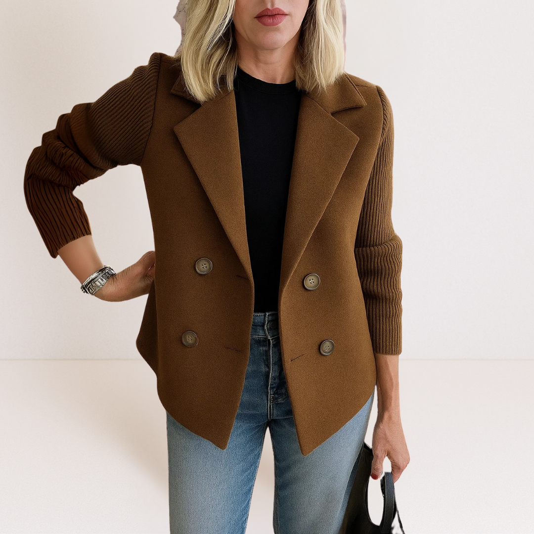 Veste Cintrée à Manches Texturées – Marron