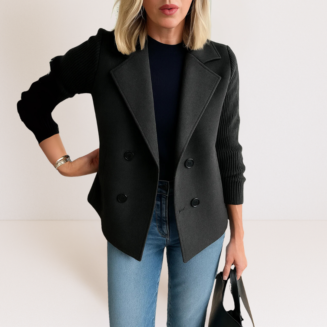 Veste Cintrée à Manches Texturées – Noir