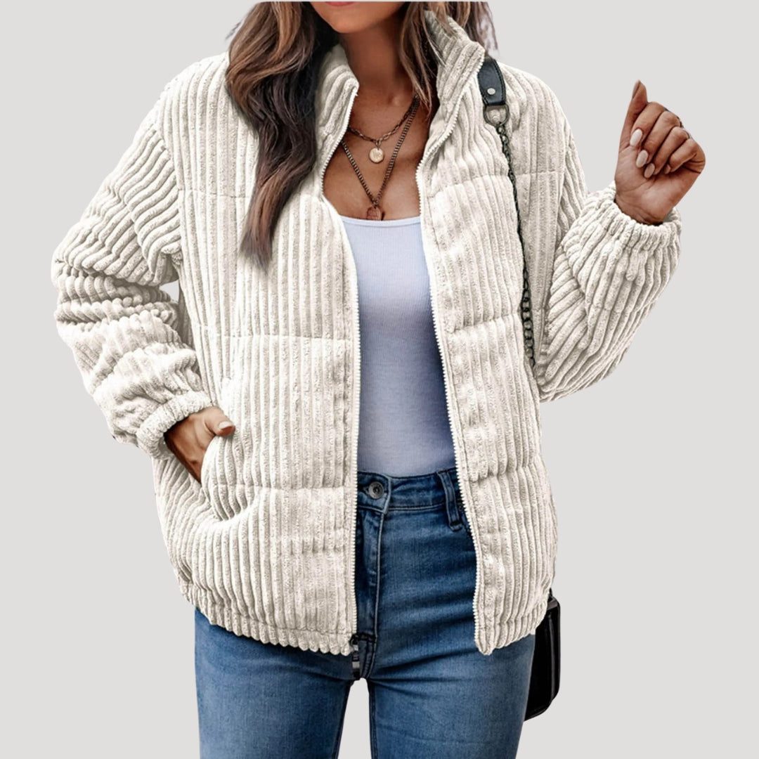 Veste Côtelée Style Bomber – Beige