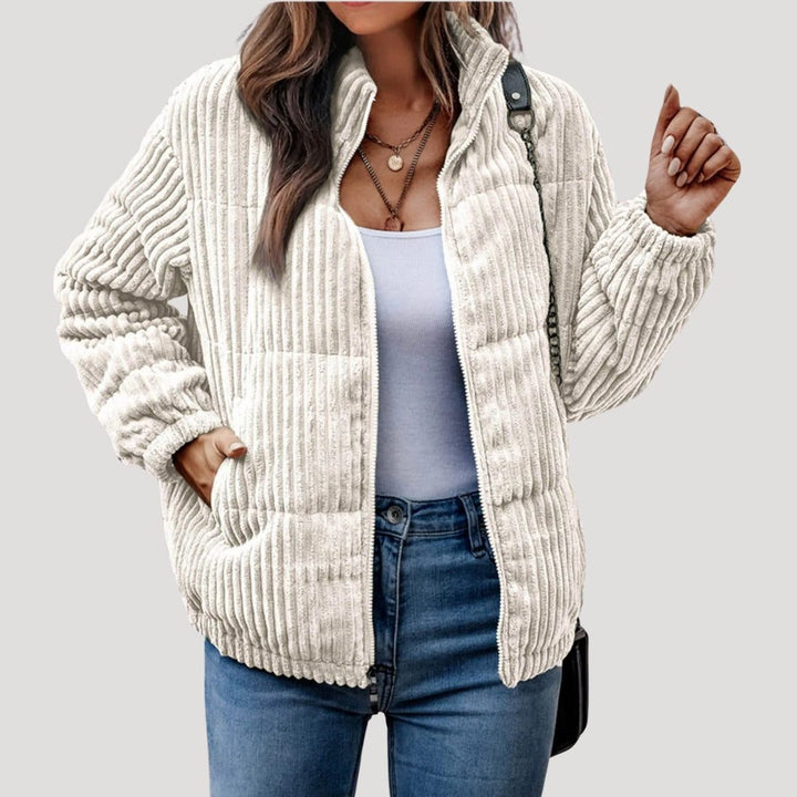 Veste Côtelée Style Bomber – Beige