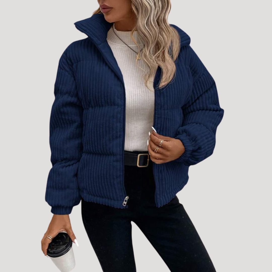Veste Côtelée Style Bomber – Bleu Marine