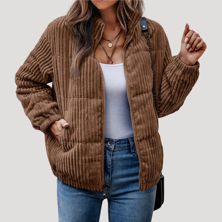 Veste Côtelée Style Bomber – Marron