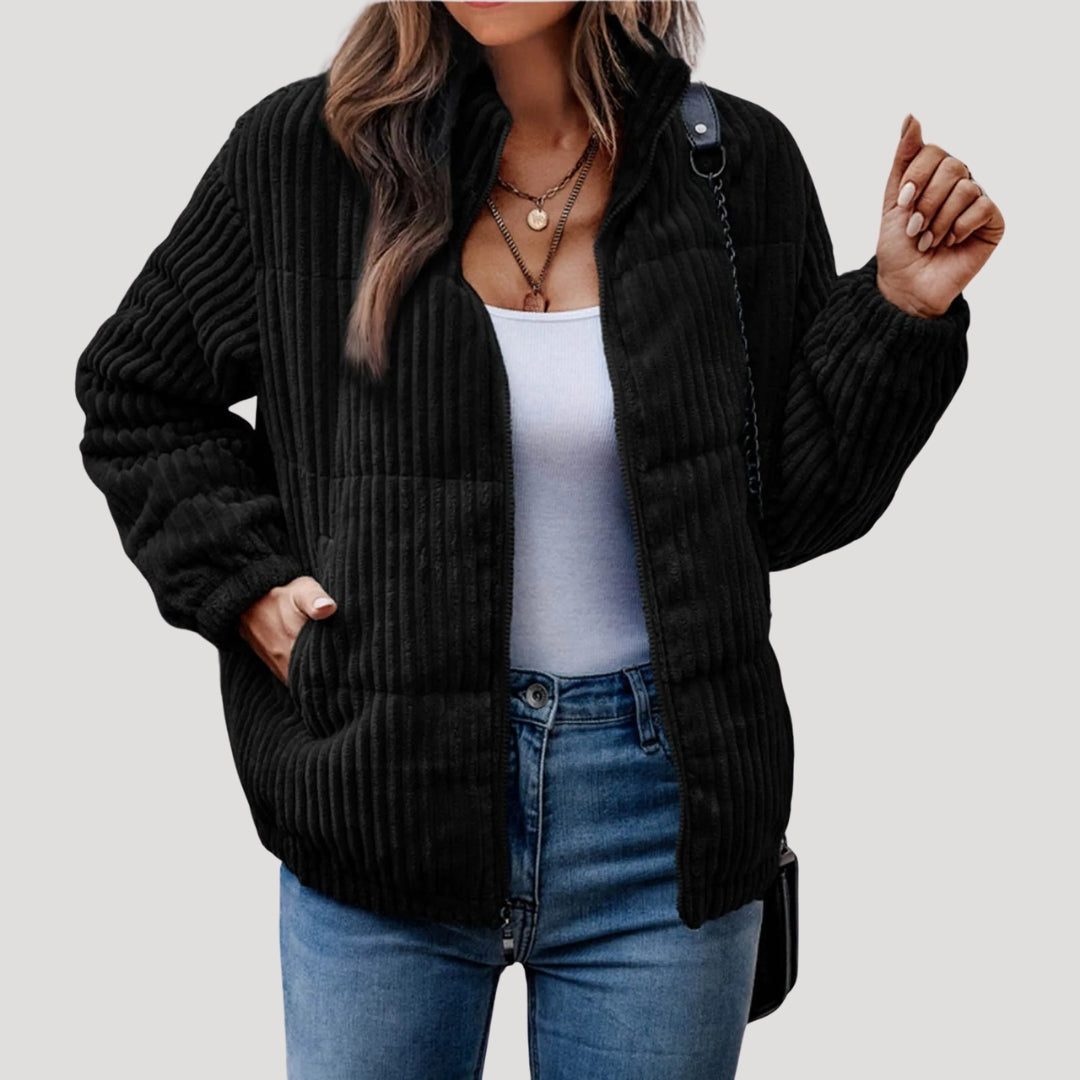 Veste Côtelée Style Bomber – Noir