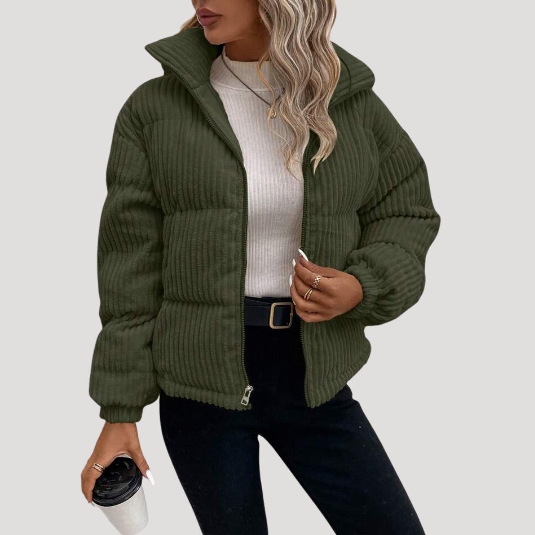 Veste Côtelée Style Bomber – Vert Foncé