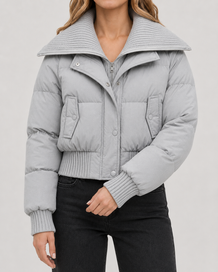 Veste Courte à Grand Col Texturé – Gris
