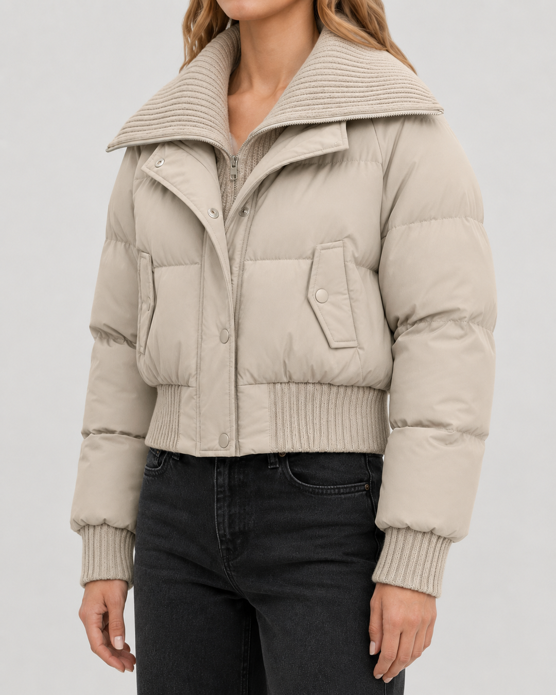 Veste Courte à Grand Col Texturé