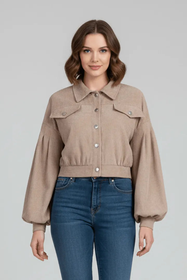 Veste Courte à Manches Ballon – Beige