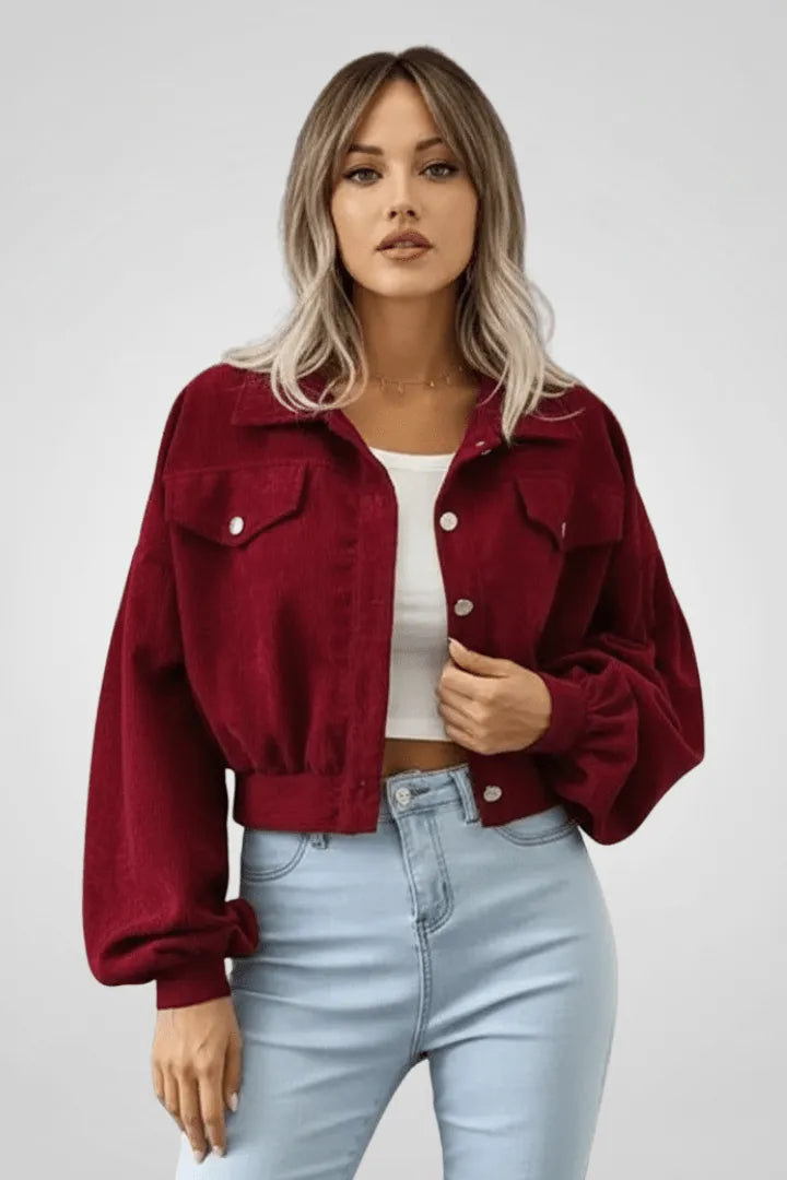 Veste Courte à Manches Ballon – Bordeauxrood