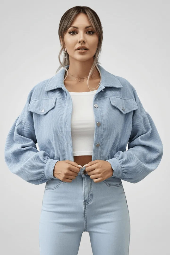 Veste Courte à Manches Ballon – Lichtblauw