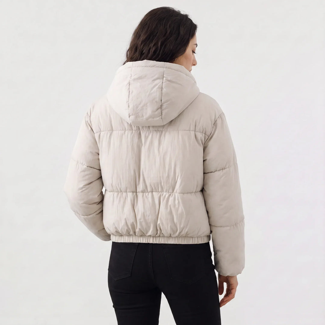 Veste courte bouffante à capuche