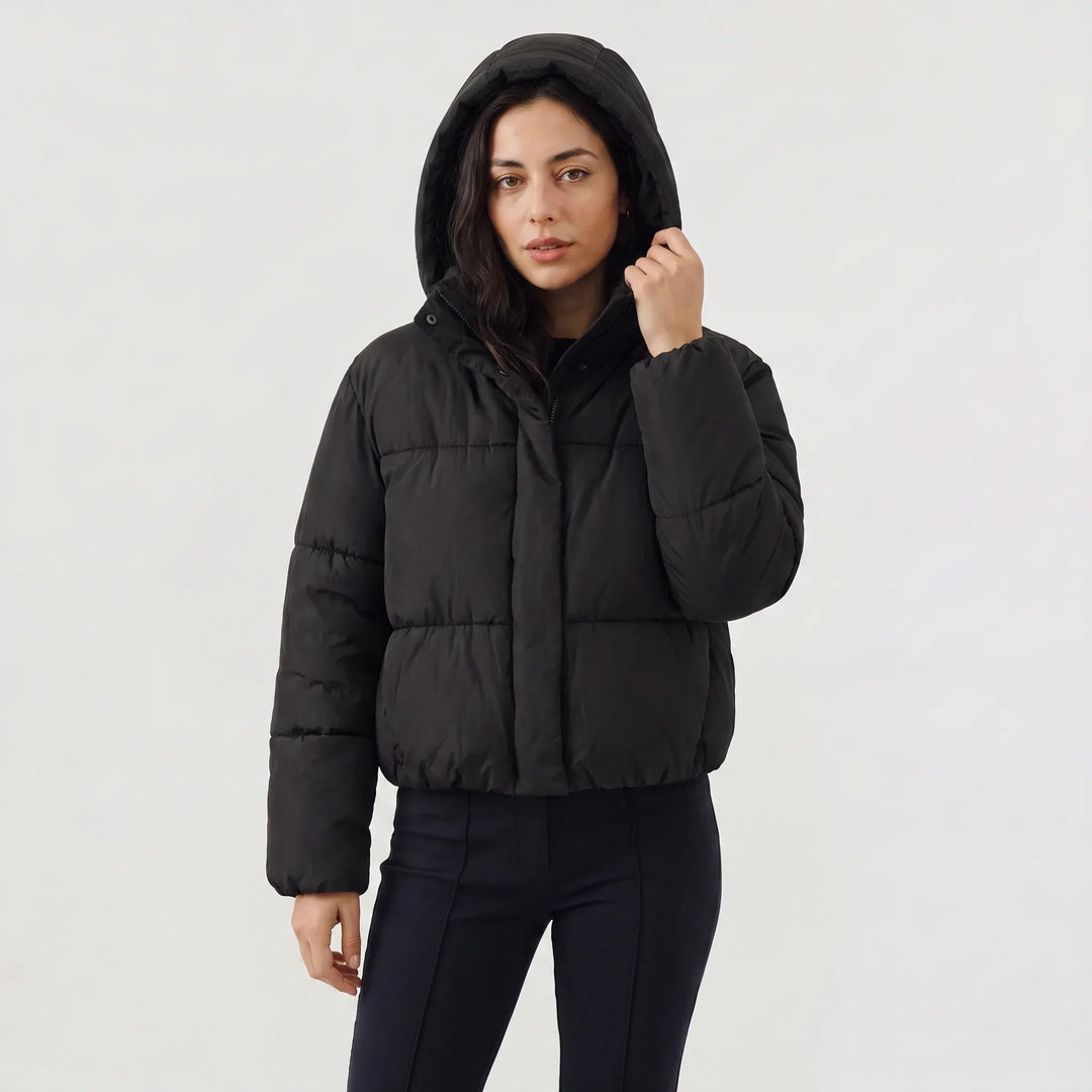 Veste courte bouffante à capuche – Noir