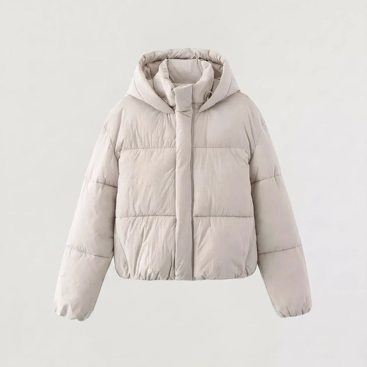 Veste courte bouffante à capuche