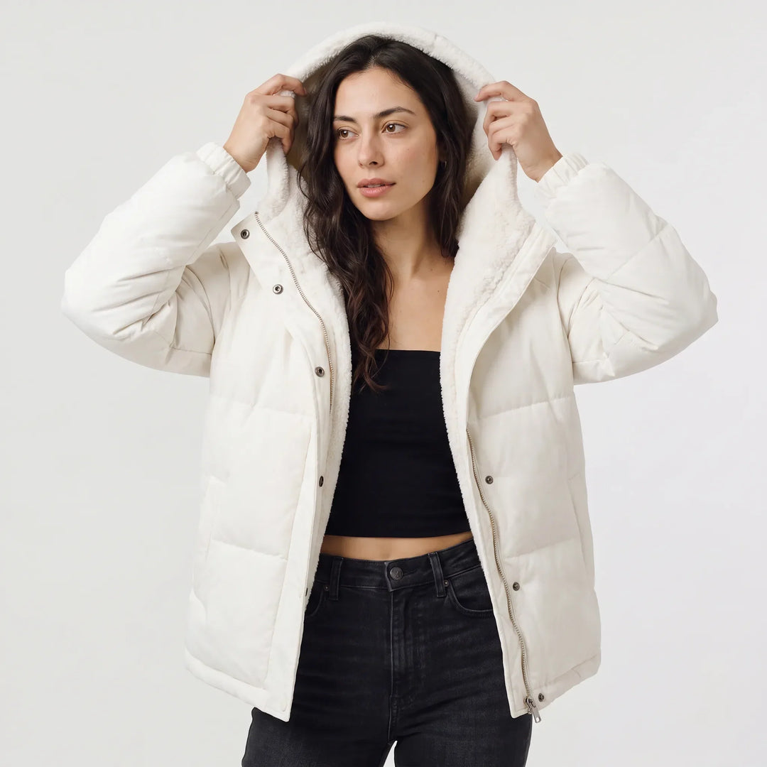 Veste d'Hiver à Capuche Douillette – Blanc