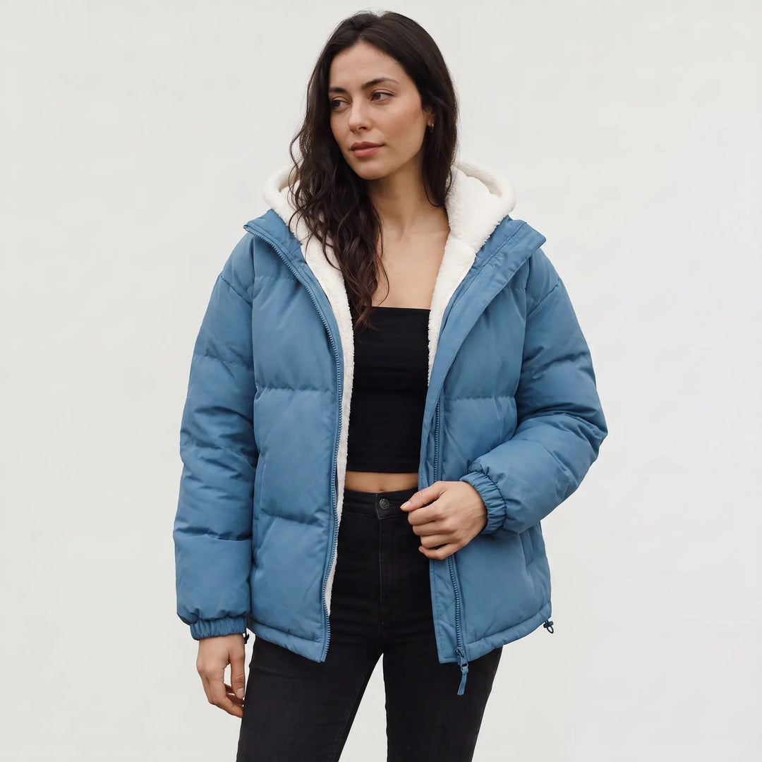 Veste d'Hiver à Capuche Douillette – Bleu