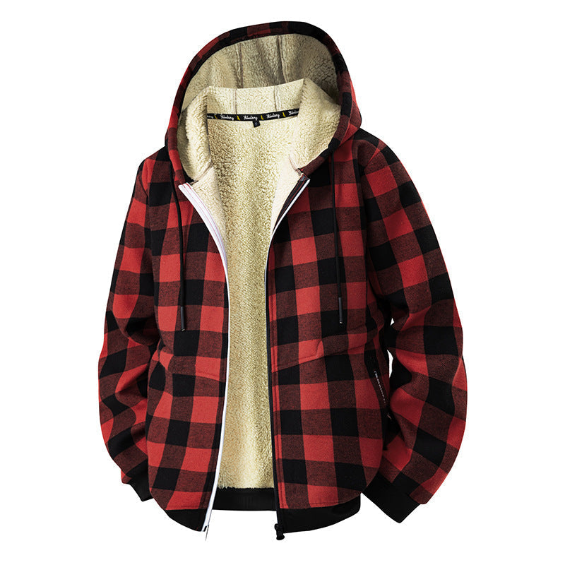 Veste Doublée à Carreaux et Capuche