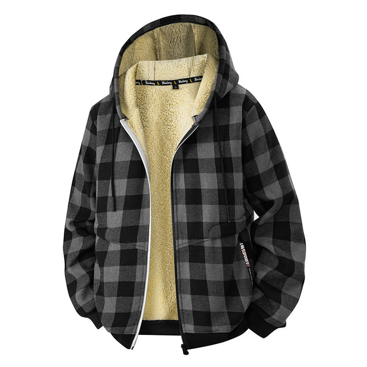 Veste Doublée à Carreaux et Capuche