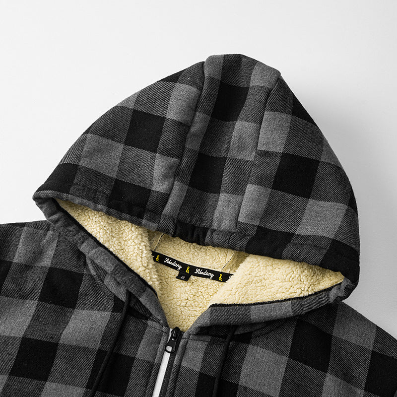 Veste Doublée à Carreaux et Capuche